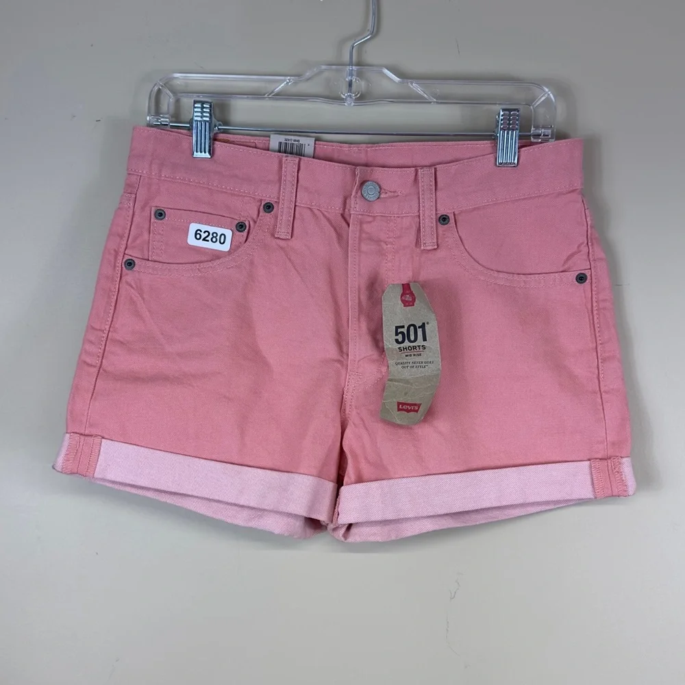 COPY - Levi’s 501 shorts mid rise w 28 10-1/2 rise 3” inseam coral. NWT sold - Picture 1 of 5